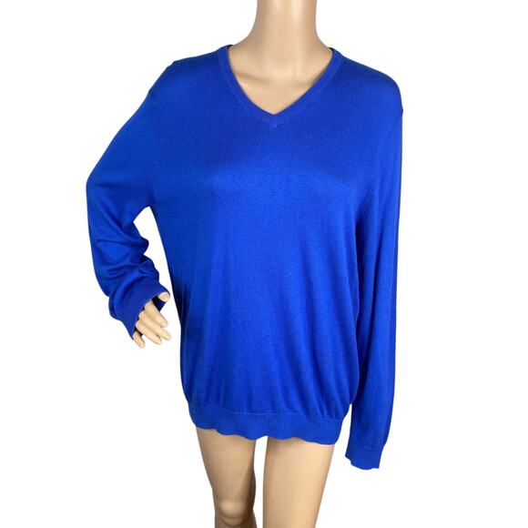 NWT J McLaughlin Cobalt Blue V-neck Cotton Cashmere Pullover Sweater SZ M - Picture 1 of 7